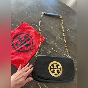 Tory Burch black leather clutch